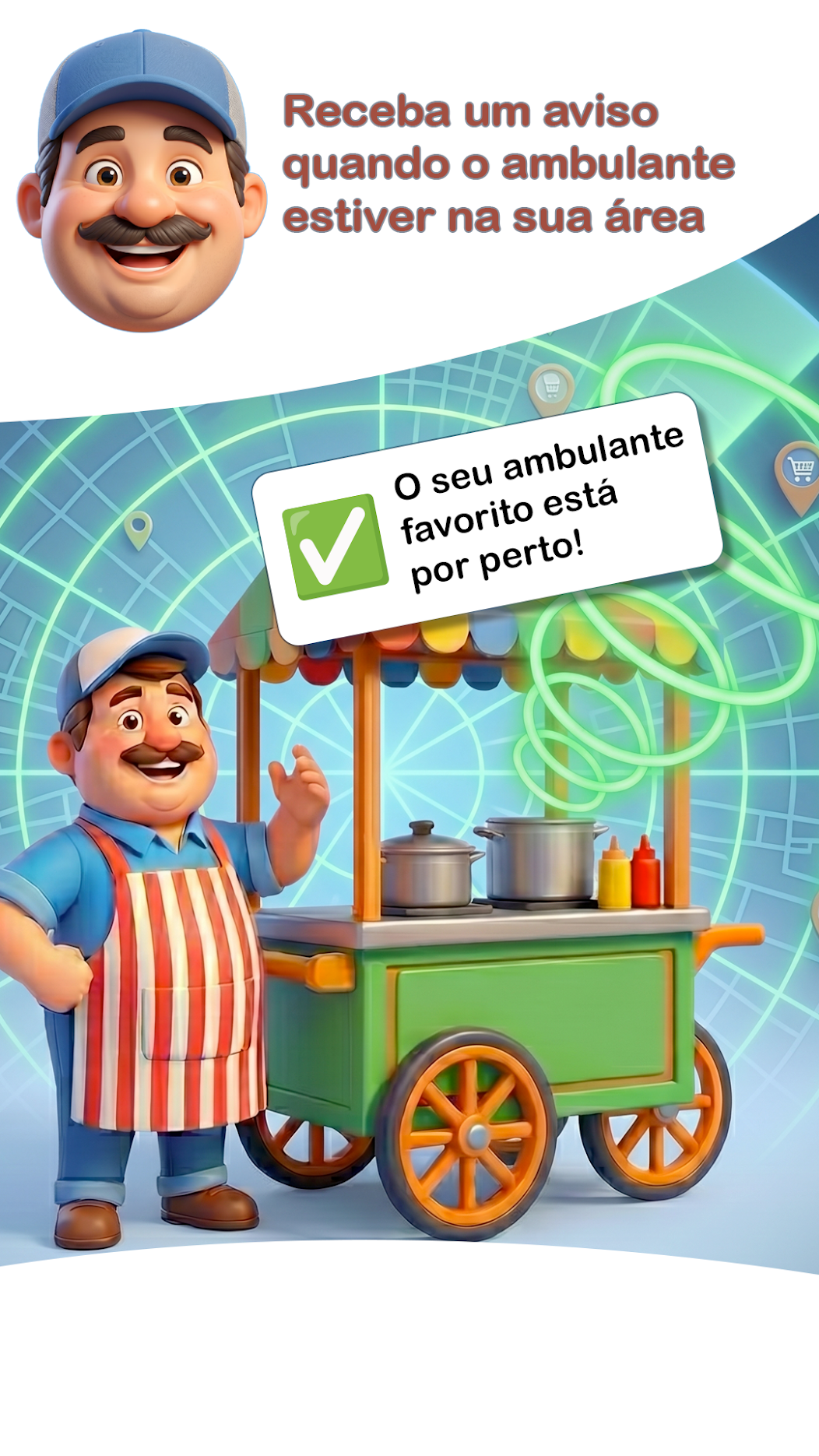 Tela do app Radar Ambulante mostrando vendedores no mapa